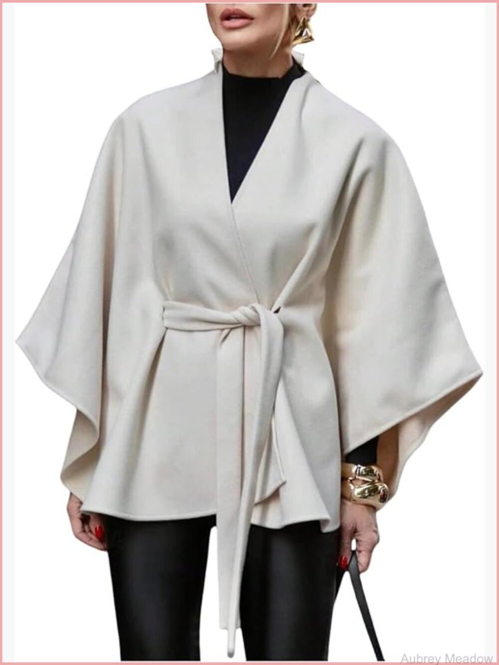 Old Money Tie Waist Shawl Wrap Poncho Cardigan Winter Cape Coat